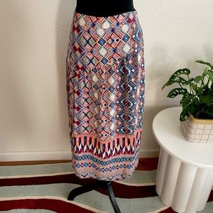 HD In Paris Silk Anthropologie Wrapped Mixed Print Skirt Size 6